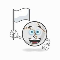 Personaje de mascota de béisbol sosteniendo una bandera blanca. ilustración vectorial vector