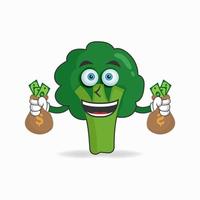 Broccoli mascot character holding money. vector illustration