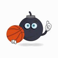 el personaje de la mascota boom se convierte en jugador de baloncesto. ilustración vectorial