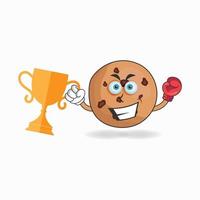 The Cookies mascot character wins a boxing trophy. vector illustration