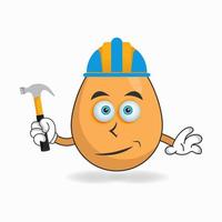 The Egg mascot character becomes a builder. vector illustration