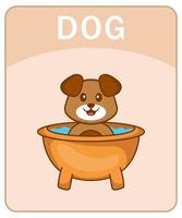 Alphabet flashcard with Cute dog cartoon character. vector