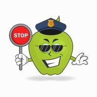 el personaje de la mascota de la manzana se convierte en policía. ilustración vectorial vector