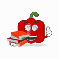 The Red paprika mascot character becomes a librarian. vector illustration