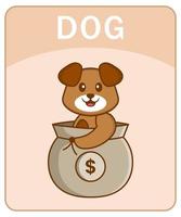 Alphabet flashcard with Cute dog cartoon character. vector