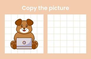 Copy the picture of a cute dog. Educational game for children. Cartoon vector illustration