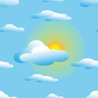 vector illustration of sky clouds and sun design. blue background. seamless pattern design for wallpaper, backdrop, cover, paper and print on fabric. modern templates