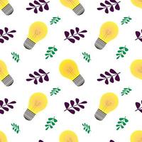 vector illustration of light bulb design in yellow and leaves. white background. seamless pattern designs for wallpaper, backdrop, cover, paper cut and print on fabric. simple  unique