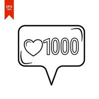 Like icon line for social media with number of likes with heart illustration. Notification vector social media icons. Message bubble notification flat interface on white background. vector