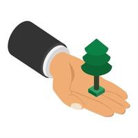 Tree in hand isometric vector