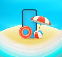 concepto de vacaciones de verano con smartphone en una playa vector