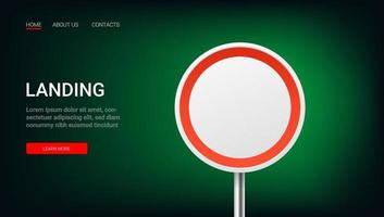 Landing page vector template with traffic sign