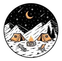 acampando en las montañas por la noche ilustración vector
