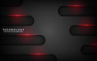 Abstract 3D black technology background overlap layer on dark space with red light line effect decoration. Modern template element future style for flyer, banner, cover, brochure, or landing page vector