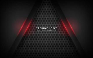 Abstract 3D black technology background overlap layer on dark space with red light line effect decoration. Modern template element future style for flyer, banner, cover, brochure, or landing page vector