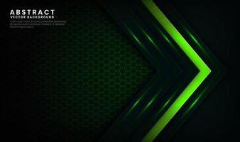 Abstract 3D green technology background overlap layers on dark space with light arrows effect decoration. Modern template element future style concept for flyer, card, cover, brochure, or landing page vector