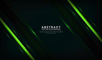 Abstract 3D green technology background overlap layers on dark space with light lines effect decoration. Modern template element future style concept for flyer, card, cover, brochure, or landing page vector