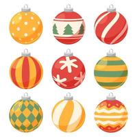 Set of nine different christmas decorations balls vector