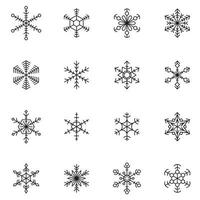 set of 16 different silhouette geometry snowflakes vector