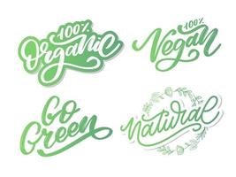 Vector illustration, food design. Handwritten lettering for restaurant, cafe menu. Vector elements for labels, logos, badges, stickers or icons. Calligraphic and typographic collection. Vegan menu