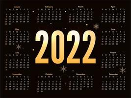 2022 navidad letras calendario de bosquejo de año nuevo dorado la semana comienza el domingo. vector