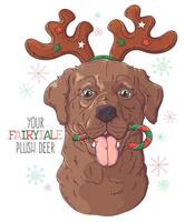 retrato de perro dibujado a mano con vector de accesorios de navidad