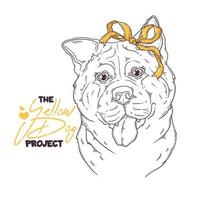 Hand drawn dog portrait with yellow ribbon Vector. vector