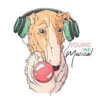 Hand drawn Borzoi dog inflates a bubble gum Vector. Isolated objects for your design. Each object can be changed and moved. vector