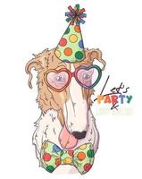 Payaso perro borzoi dibujado a mano con vector de accesorios. objetos aislados para su diseño. cada objeto se puede cambiar y mover.