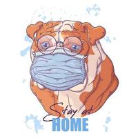 Bulldog dibujado a mano con vector de máscara médica. objetos aislados para su diseño. cada objeto se puede cambiar y mover.