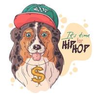 Hand drawn collie rapper dog portrait with accessories Vector. Isolated objects for your design. Each object can be changed and moved. vector