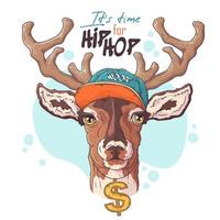 Hand drawn deer rapper portrait with accessories Vector. Isolated objects for your design. Each object can be changed and moved. vector