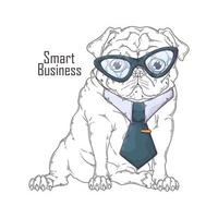 Hand drawn pug dog in tie Vector. Isolated objects for your design. Each object can be changed and moved. vector