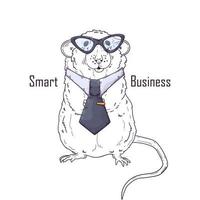 Hand drawn rat with tie Vector. Isolated objects for your design. Each object can be changed and moved. vector