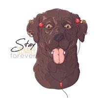 Dibujado a mano perro labrador retriever con auriculares y vector de piercings. objetos aislados para su diseño. cada objeto se puede cambiar y mover.