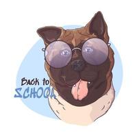 vector de perro con gafas de akita dibujado a mano. objetos aislados para su diseño. cada objeto se puede cambiar y mover.