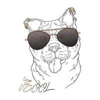 vector de perro con gafas de akita dibujado a mano. objetos aislados para su diseño. cada objeto se puede cambiar y mover.