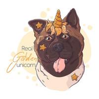 Hand drawn akita dog with unicorn horn Vector. Isolated objects for your design. Each object can be changed and moved. vector