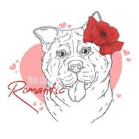 Hand drawn akita dog with flowers Vector. Isolated objects for your design. Each object can be changed and moved. vector