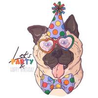 Hand drawn akita clown dog Vector. Isolated objects for your design. Each object can be changed and moved. vector