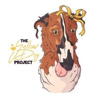 Hand drawn dog portrait with yellow ribbon Vector. vector