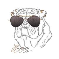 Retrato de bulldog dibujado a mano con vector de accesorios. objetos aislados para su diseño. cada objeto se puede cambiar y mover.