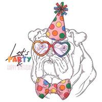 Hand drawn bulldog clown with accessories Vector. Isolated objects for your design. Each object can be changed and moved. vector