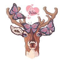 Hand drawn deer and butterfly Vector. Isolated objects for your design. Each object can be changed and moved. vector