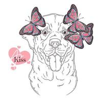 Hand drawn Labrador Retriever dog with butterflies Vector. Isolated objects for your design. Each object can be changed and moved. vector