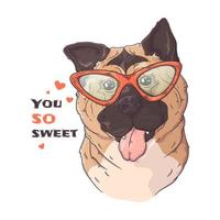 Hand drawn akita bespectacled dog Vector. Isolated objects for your design. Each object can be changed and moved. vector
