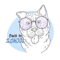 vector de perro con gafas de akita dibujado a mano. objetos aislados para su diseño. cada objeto se puede cambiar y mover.