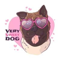 vector de perro con gafas de akita dibujado a mano. objetos aislados para su diseño. cada objeto se puede cambiar y mover.