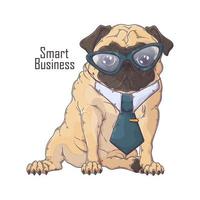 Hand drawn pug dog in tie Vector. Isolated objects for your design. Each object can be changed and moved. vector