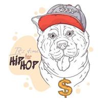 Hand drawn akita rapper dog Vector. Isolated objects for your design. Each object can be changed and moved. vector